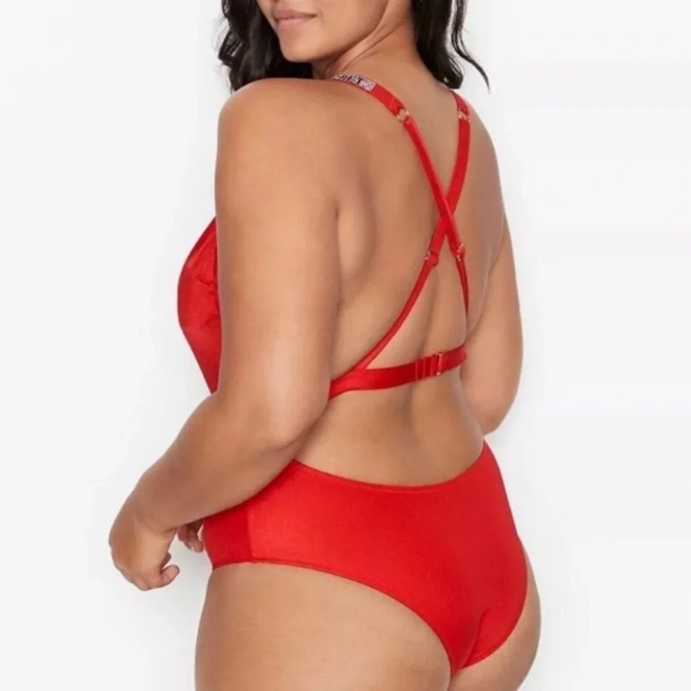 New! Victoria’s Secret Bling Shine Strap Plunge One Piece Swimsuit 3838
